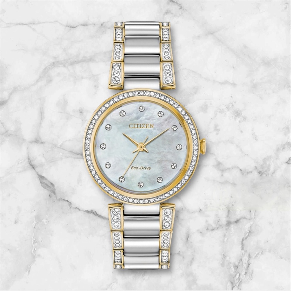 Citizen Women’s Eco-Drive Silhouette Crystal Watch Swarovski EM0844-58D Used